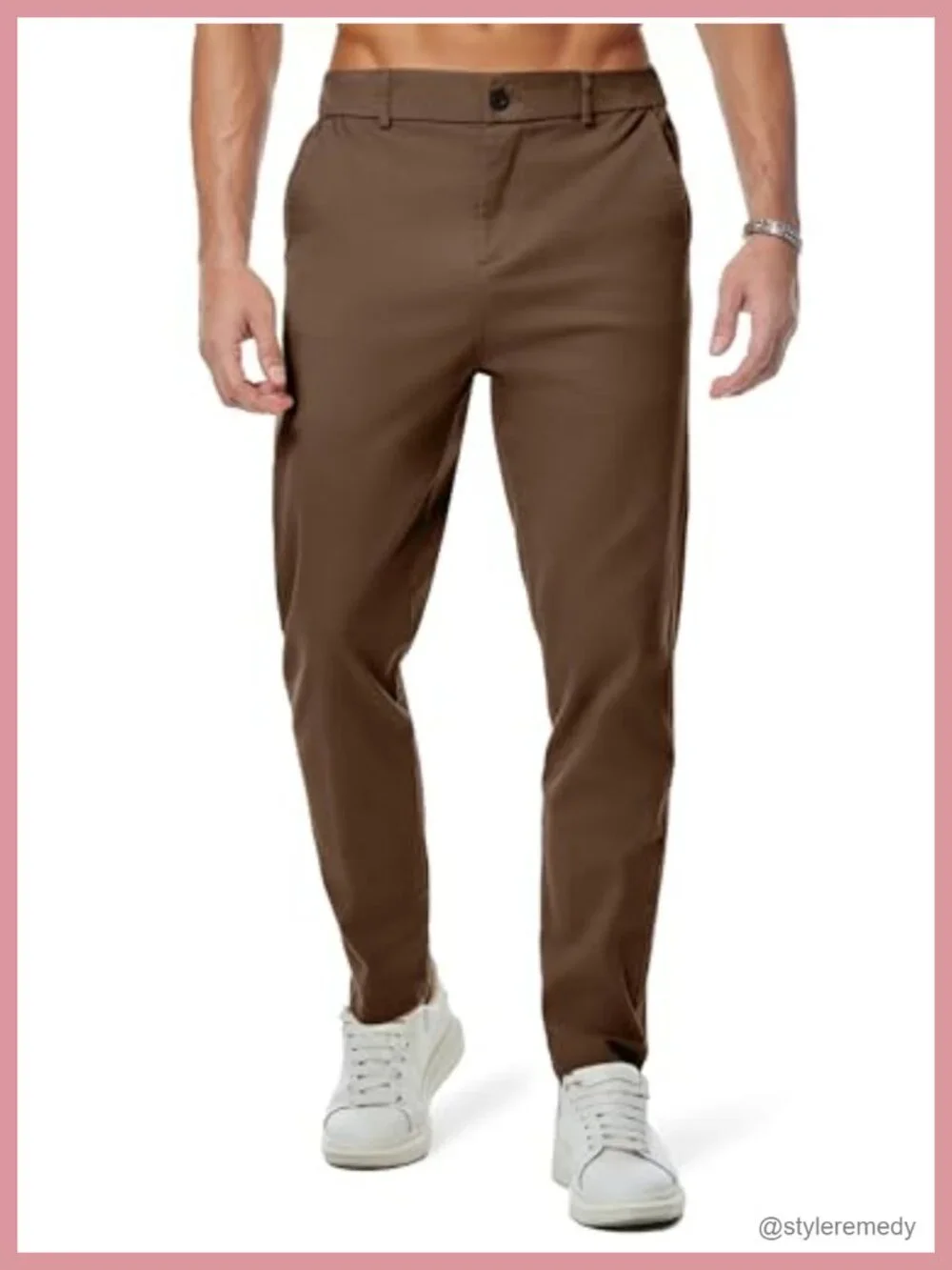 Men's Chino Pants Elastic Waist Tapered Golf Trousers Cotton Stretch